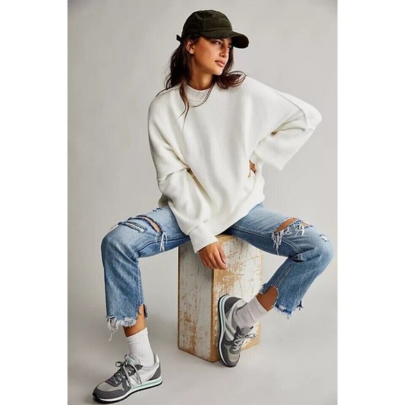 Free People Sweaters - Free People Women's Painted White Easy Street Long Sleeve Tunic Sweater Size M